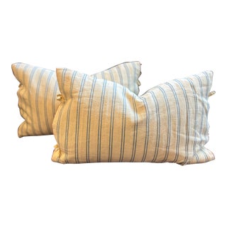 Ralph Lauren Home Raeghan Cream Blue Striped Linen Pillows- a Pair For Sale