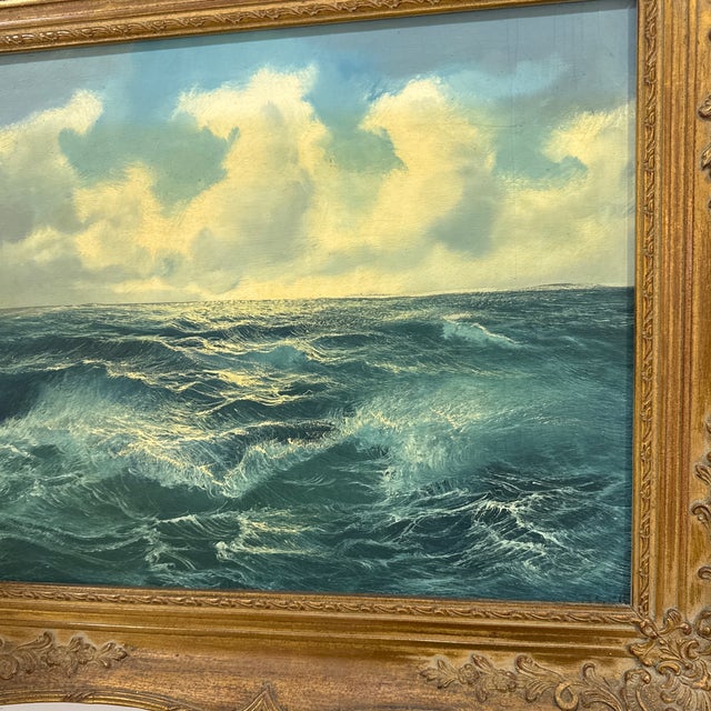Vintage Seascape Oil Painting – Ornate Gilt Frame For Sale - Image 11 of 12