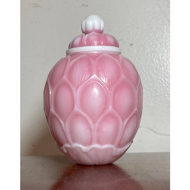 Rare Antique Chinese White Pink Peking Glass Lidded Lotus Glass Jar Bottle For Sale - Image 4 of 13