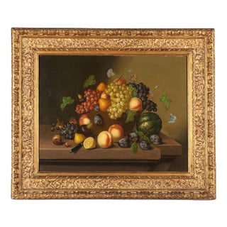 Still Life with Fruit, Knife and Butterfly, 1800s, Oil on Canvas, Framed For Sale
