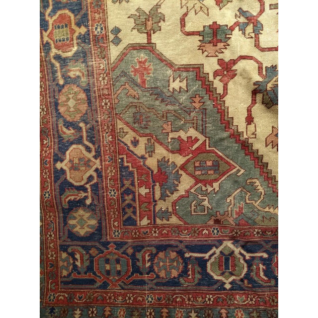 Late 19th-Century Heriz Serapi Rug, Handwoven, Pale Yellow & Green, 8' x 10' For Sale - Image 15 of 18