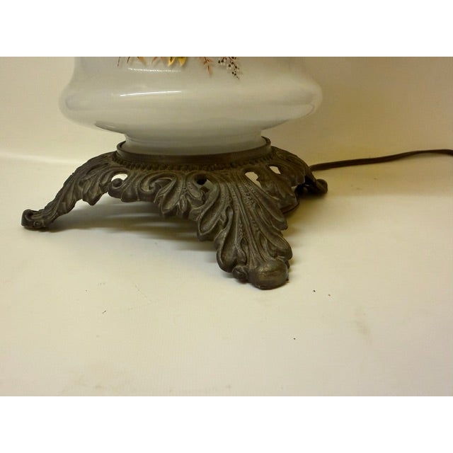 Vintage Victorian "Gone With the Wind" Floral Milk Glass Hurricane Parlor Lamp For Sale - Image 12 of 16