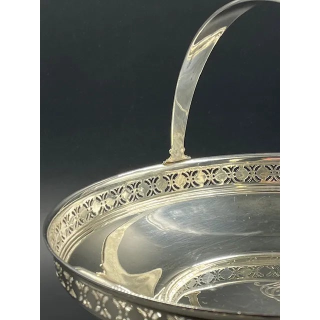 Traditional Tiffany & Co. Mid 20th Century Sterling Silver Brides Basket With Handle For Sale - Image 3 of 12