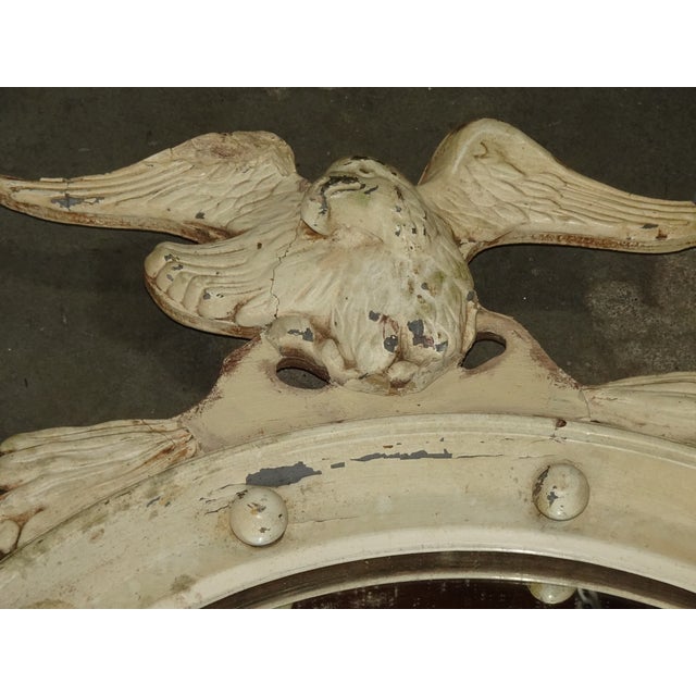 Antique Off White Federal Bullseye Eagle Convex Wall Mantle Mirror 13 Colonies#3 For Sale - Image 9 of 17