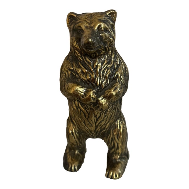 Vintage Solid Brass Bear Coin Bank For Sale