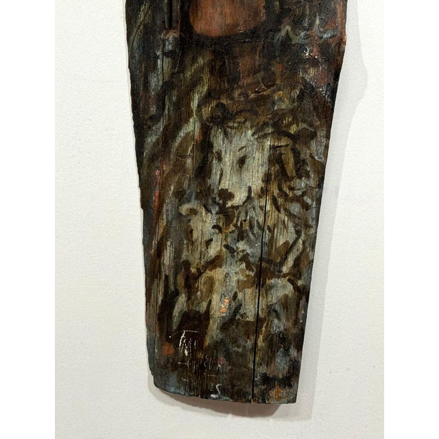 Monumental 73-Inch Signed 1984 American Outsider Folk Art Totem - "Ancestral Spirit" Painted Salvaged Timber For Sale - Image 14 of 18