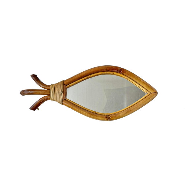 Mid-Century French mirror in the shape of a fish, very playful and expressive. Handmade in the 1950s from natural...