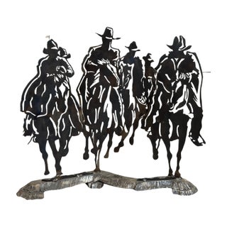 Riders on the Storm — Modern Cut Steel Western Cowboy Sculpture For Sale