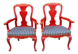 Set of Danish Lacquer & Gilt Baroque Armchairs from Kastellet Copenhagen, 19th Century