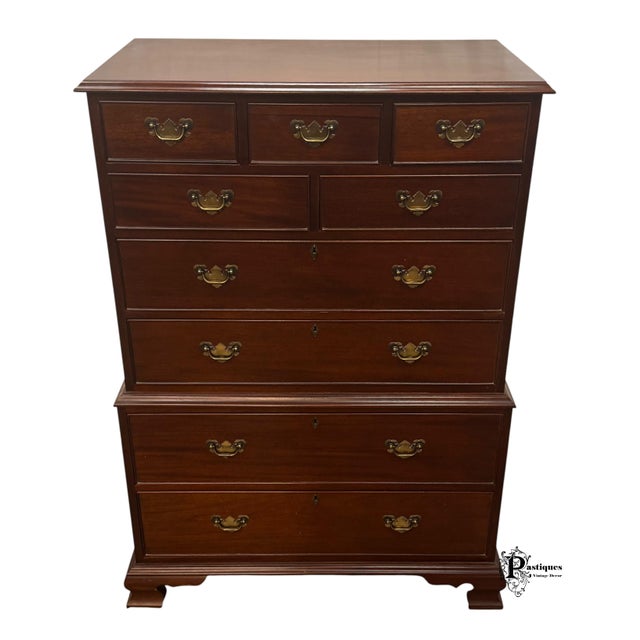 Vintage Craftique Chippendale Style Solid Mahogany Chest on Chest of Drawers For Sale - Image 11 of 11