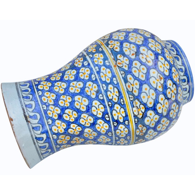 Yellow Early 20th Century Handmade Blue & Orange-Patterned Andalusian Ceramic Vase For Sale - Image 8 of 10