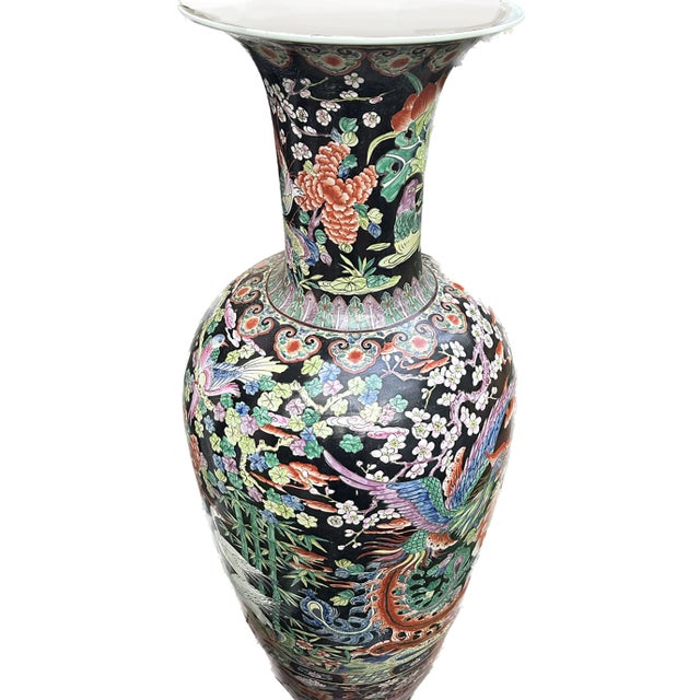 Late 20th Century Pair of Large Late 20th Century Blackground Chinese Urns For Sale - Image 5 of 8