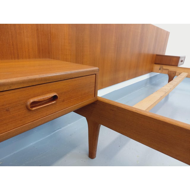 Vintage Scandinavian Teak Double Bed with Integrated Bedside Tables, 1960s For Sale - Image 9 of 18