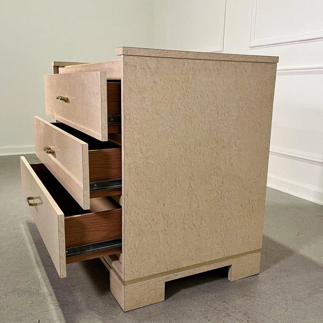 Beige 1980's Karl Springer Style Faux Burl and Brass 3 Drawer Chest For Sale - Image 8 of 10