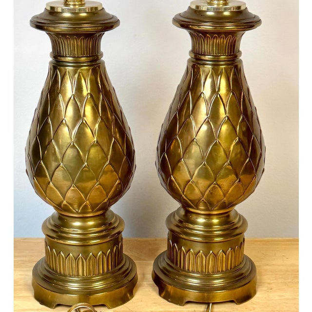 Pair of Hollywood Regency Brass Artichoke Table Lamps by Stiffel, 1960s For Sale - Image 14 of 15