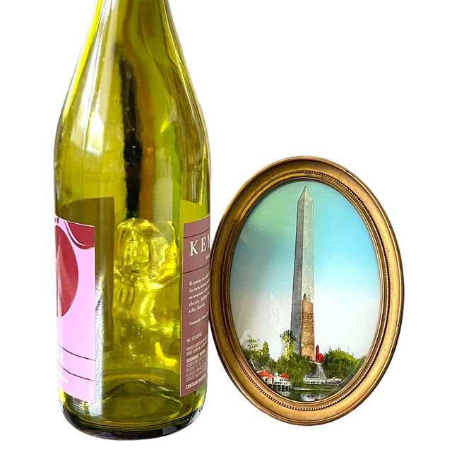 Ralph Lauren Antique Reverse-Painted Washington Monument Glass Plaque in Oval Brass Frame, Circa 1900 For Sale - Image 4 of 7