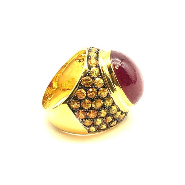 Bochic “Orient” Yellow Sapphire & Ruby Cocktail Ring Set In 18K Gold & Silver For Sale - Image 10 of 12