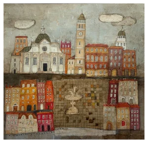 Dominika Stawarz-Burska, Town XI, Mixed Media on Board, 2023