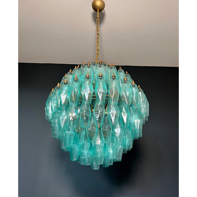 Turquoise Spherical Murano Style Poliedri Chandelier, 140 Turquoise Poliedri For Sale - Image 8 of 12
