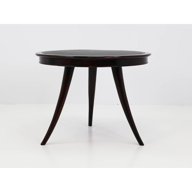 Mid-Century Modern 3-Legged Center Table with Swivel Top in Walnut and Leather by Paolo Buffa, Italy, 1940s For Sale - Image 3 of 9