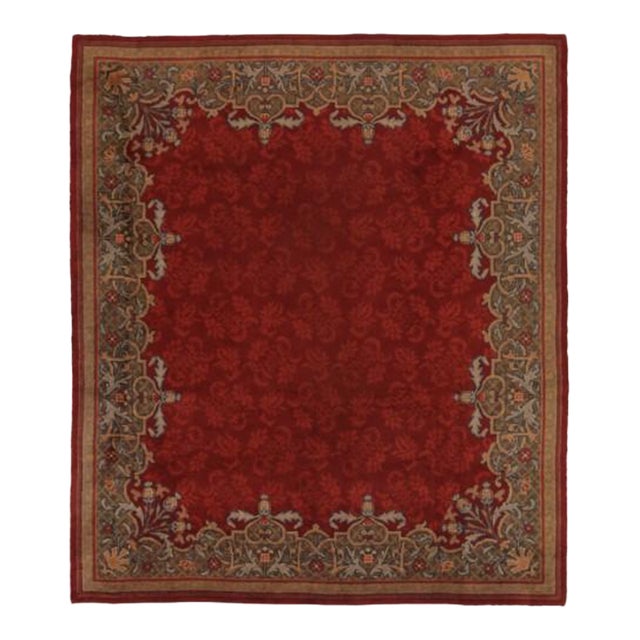Antique Dutch Art Deco Rug, Rich Red With Floral Damask - Rug & Kilim For Sale