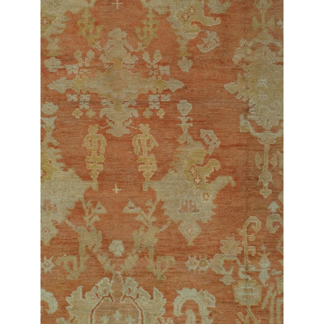 Antique Oushak Carpet, Handmade Oriental Rug, Coral Field, Gold, Ivory Border For Sale - Image 17 of 18
