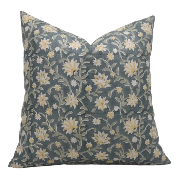 Throw Pillow Cover 24x24 Inch Handmade Block Print Cushion Thick Linen -Aradhna For Sale