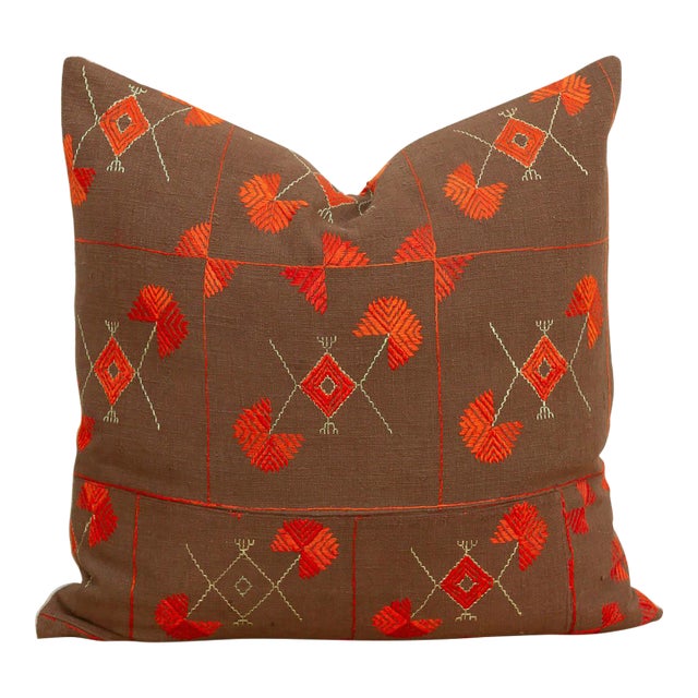 Village Flowers, Antique Phulkari Pillow Cover For Sale