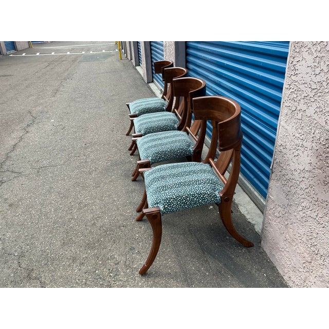 Brown Klismos Style Dining Chairs With Upholstered Seats- Set of 4 For Sale - Image 8 of 9