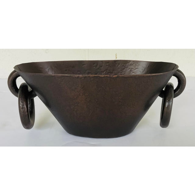 Stylish Global Views Oil Rubbed Bronze Finished Iron Ring Handled Bowl, showroom floor sample
