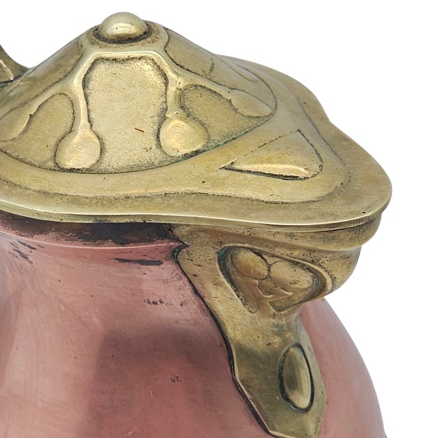 Metal Art Nouveau Jugendstil Copper and Brass Lidded Tankard or Flagon, 13” For Sale - Image 7 of 12