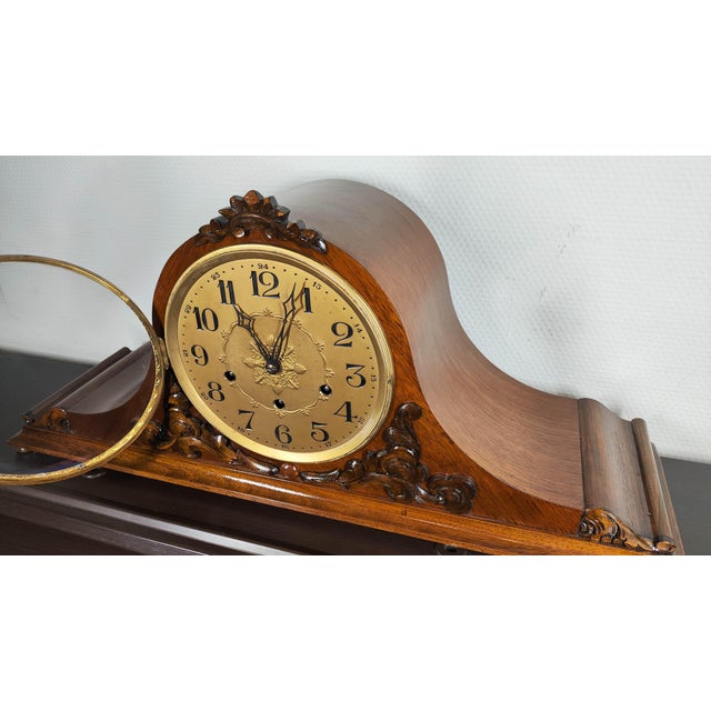 Brown 1936 Gustav Becker Antique Westminster Chime Mantel Clock For Sale - Image 8 of 8