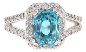 4.90 Carat Blue Zircon Diamond 14 Karat White Gold Ring, Size 7
