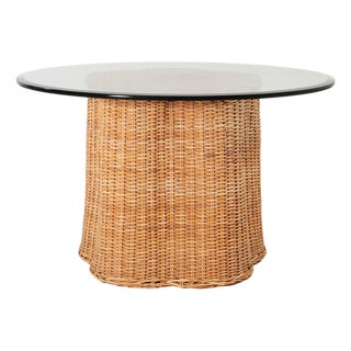Michael Taylor Attributed Scalloped Rattan Wicker Dining Table For Sale