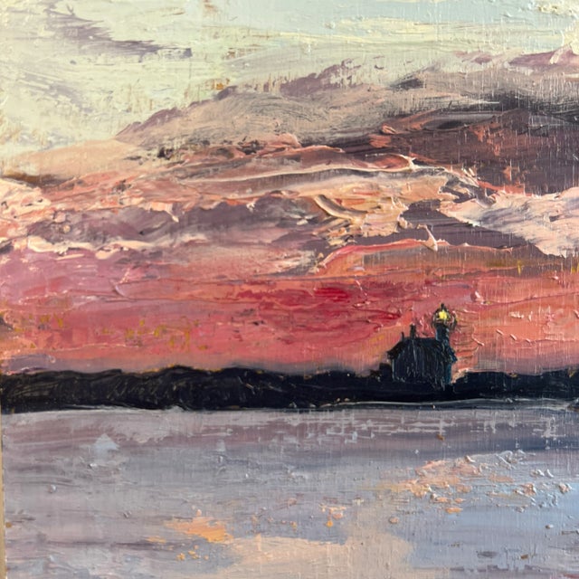 Wood North Light, Pink Sunset, Original Painting by Julia Lawing For Sale - Image 7 of 9