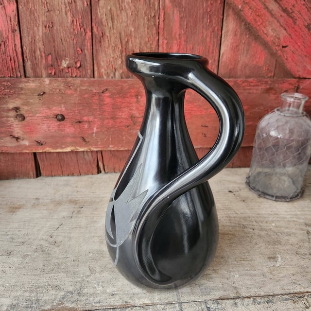 Rustic Vintage George & Georgene Garrett Southwest-Style Black Studio Pottery Pitcher For Sale - Image 3 of 11