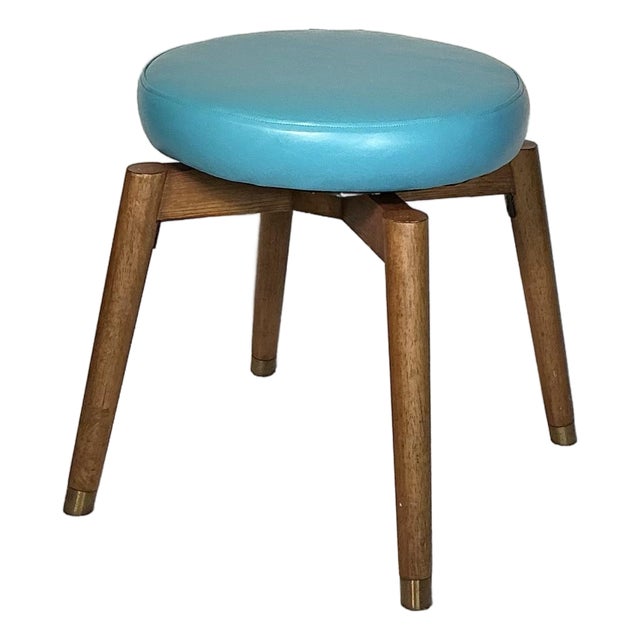 Vintage Mid-Century Modern Swivel Vanity Stool, Newly Reupholstered - Circa 1960s For Sale