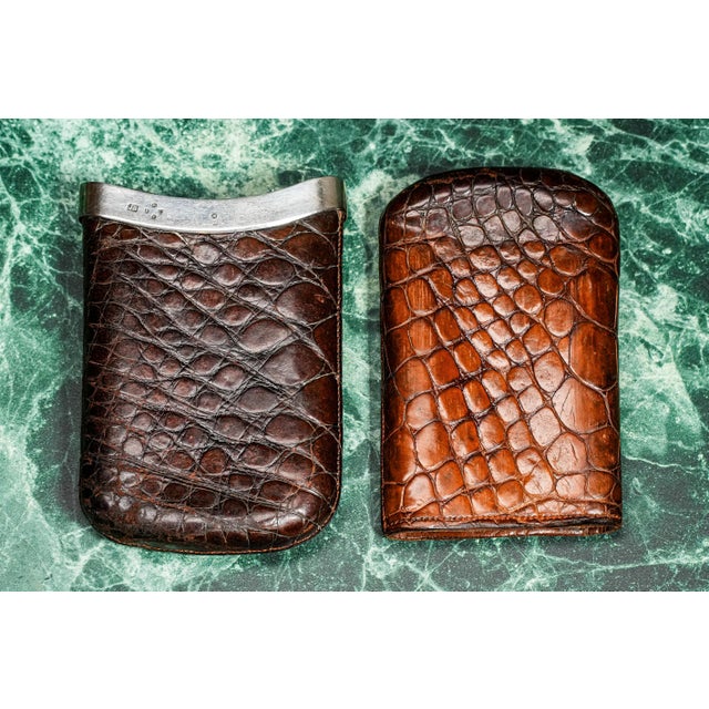 Refined English Antique Leather Sterling Silver Luxury Cigar Case For Sale - Image 9 of 9