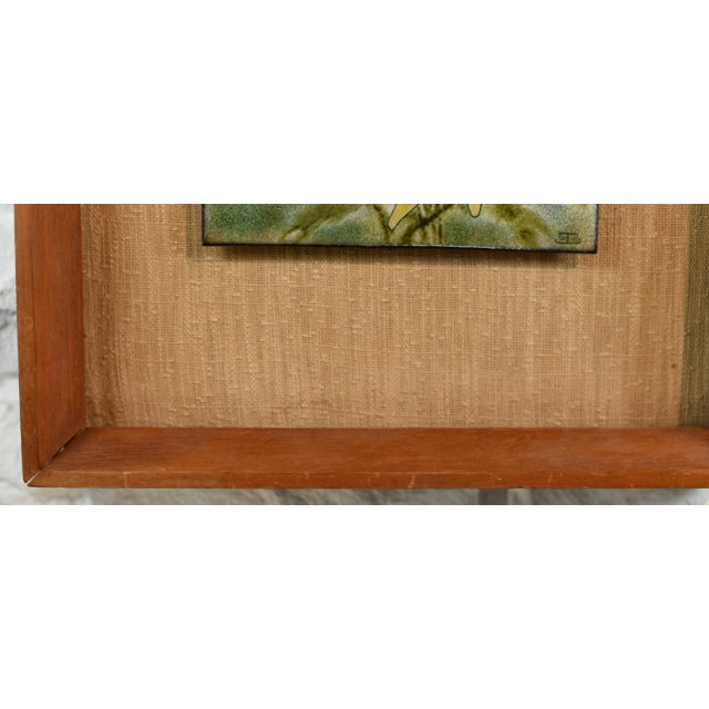 Mid Century Modern Enamel on Copper Flower Framed Plaque Signed For Sale - Image 10 of 12