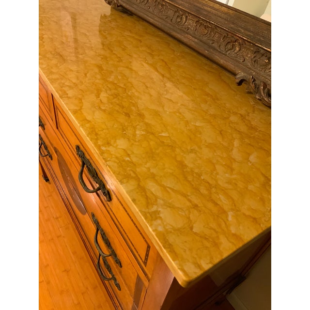Sienna 19th C. Italian Louis XVI Style Marquetry Commode, Original Siena Marble For Sale - Image 8 of 8