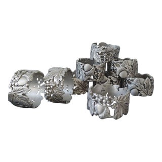 Vintage Longaberger Falling Leaves Autumn Reflections Pewter Napkin Rings Set of 9 - Acorns Berries Leaves For Sale