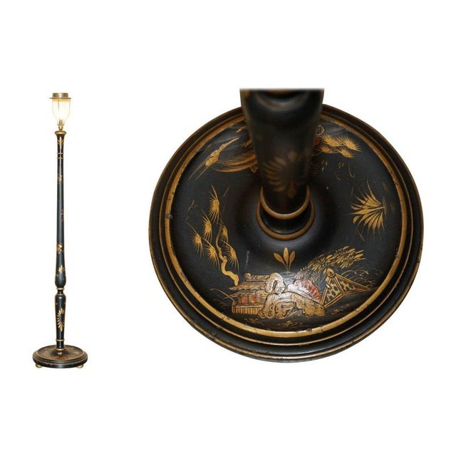 Chinese Export Black Chinoiserie Lacquer Floor Lamp, 1920s For Sale - Image 15 of 15