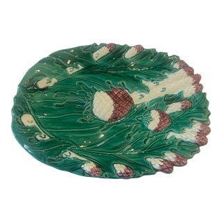 French Majolica Asparagus & Artichoke Barbotine Platter by Bavent, C. 1900 For Sale
