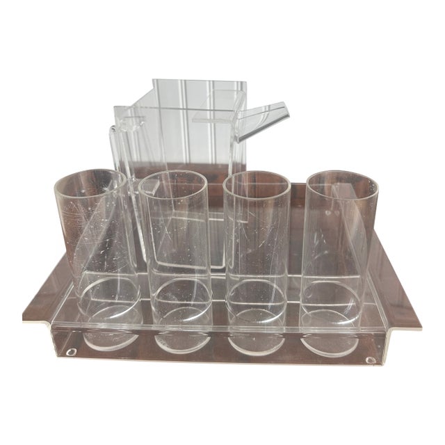 Mid 20th Century Lucite Pitcher, Glasses and Tray Set - 6 pcs For Sale