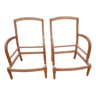 French Art Deco Style Beech Armchair Frames by Maître Artisan Michel Postaire, 1980, Set of 2 For Sale