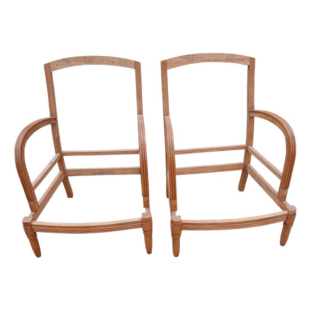 French Art Deco Style Beech Armchair Frames by Maître Artisan Michel Postaire, 1980, Set of 2 For Sale