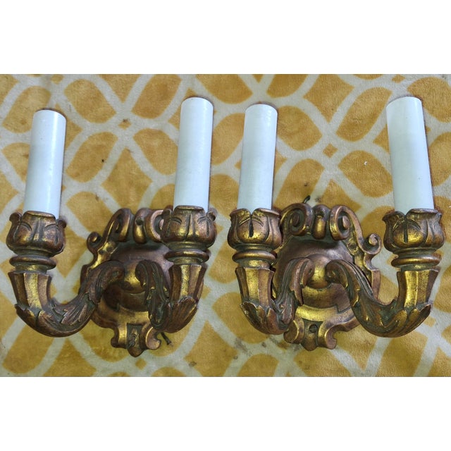 French 19thc French Antique Louis XV Manor Carved Giltwood Baroque Sconces a - Pair For Sale - Image 3 of 12