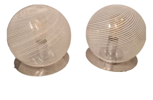 Table Lamps in Chromed Metal and Fabric Glass Shade, 1970s, Set of 2