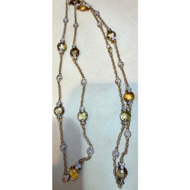 Multi Color Quartz Station Necklace With Tiny Diamonds 14kt Gold 32" L Necklace For Sale - Image 10 of 18