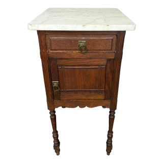 Antique French Oak Bedside Table with Marble Top For Sale